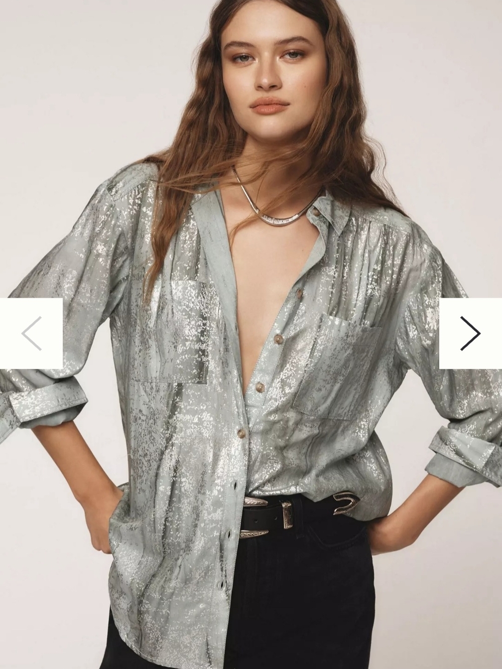 Pilcro Anthropologie Foil Shine Button Down Shirt Womens XXS